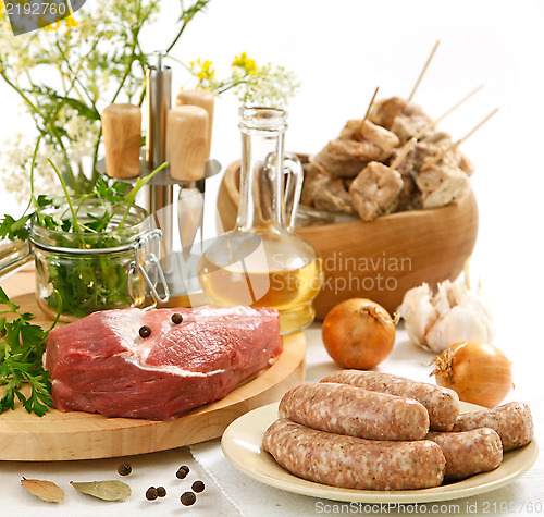 Image of various raw meat and sausages