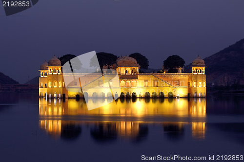Image of jal mahal palace on lake at night in India
