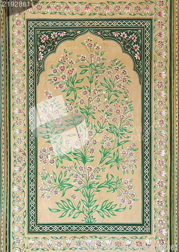 Image of old indian floral ornament on door in India