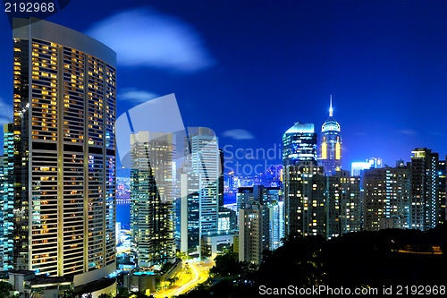 Image of business buildings at night