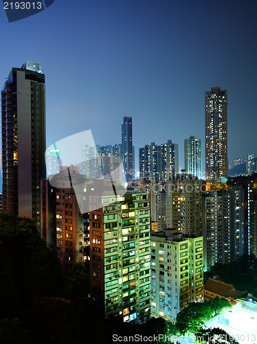 Image of downtown in Hong Kong at night