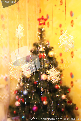 Image of Harmonous fur-tree with snowflakes