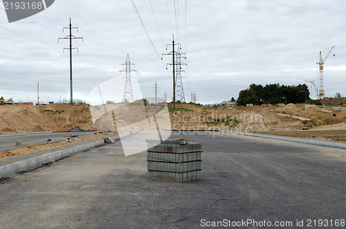 Image of highway asphalt road construction site tiles curbs 