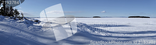 Image of frozen lake and blue sky