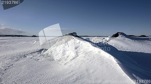 Image of frozen lake and blue sky