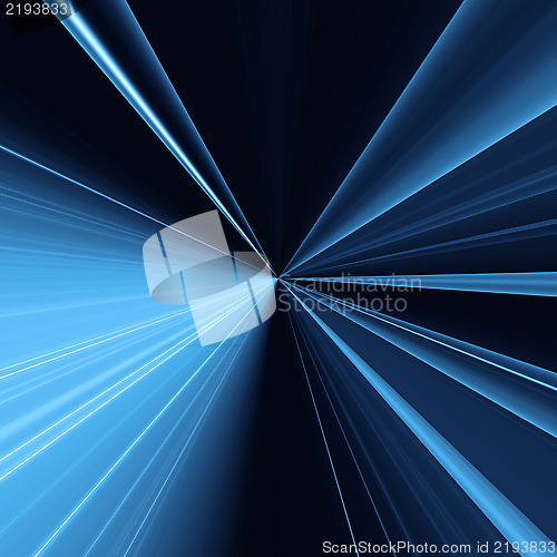 Image of Abstract blue background with light lines concentric going into 