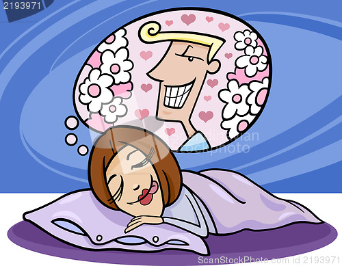 Image of funny woman dreaming about man