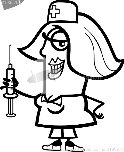 Image of nurse with syringe cartoon illustration