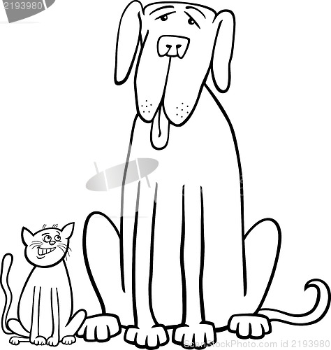 Image of cat and dog cartoon for coloring book