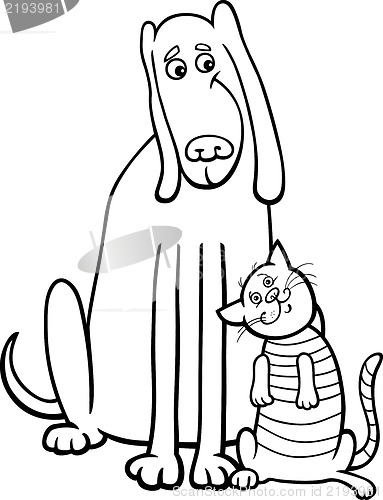 Image of dog and cat cartoon for coloring book