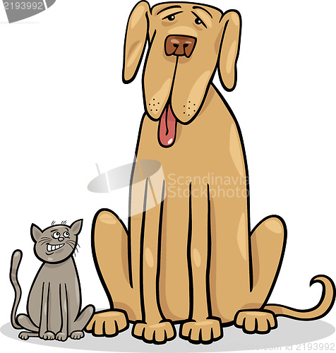 Image of small cat and big dog cartoon illustration