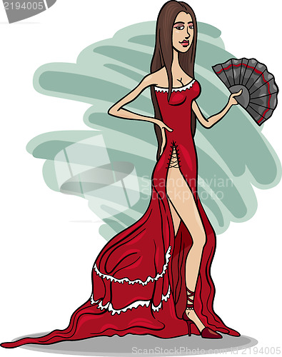 Image of beautiful woman in red dress cartoon