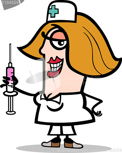 Image of nurse with syringe cartoon illustration