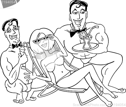 Image of happy woman on the beach cartoon