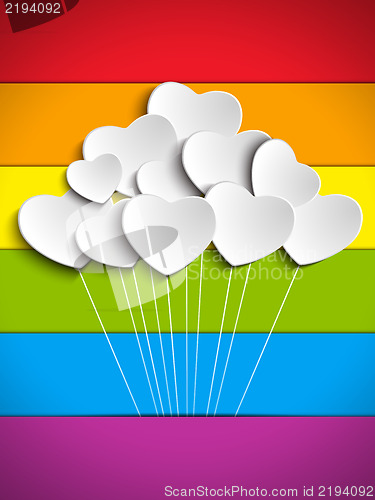 Image of Gay Flag Hearts Balloons Background