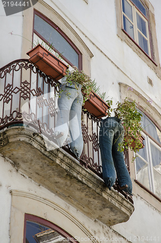 Image of Modern recycled jeans vase with plants 