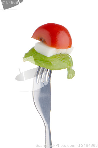 Image of Caprese salad on the fork