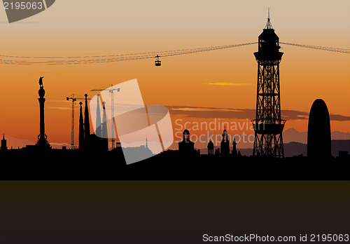 Image of Barcelona skyline silhouette with sunset sky