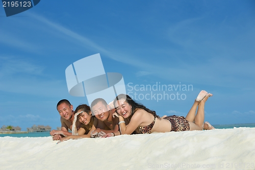 Image of group of happy young people have fun on bach