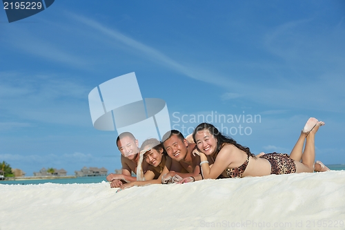 Image of group of happy young people have fun on bach