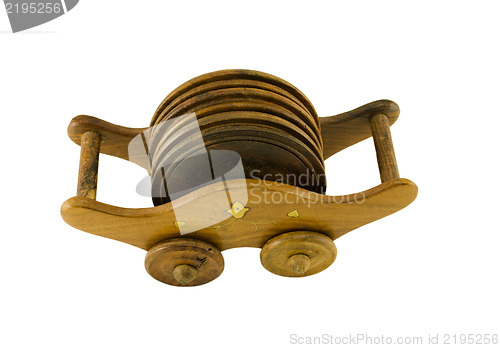 Image of ornamented pallet holder with six round coaster 