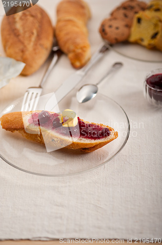 Image of bread butter and jam 