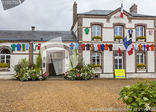 Image of Hall Building Decorated for the Cycling Race