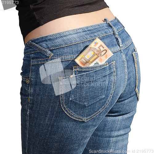 Image of Fifty euro banknotes in jeans back pocket