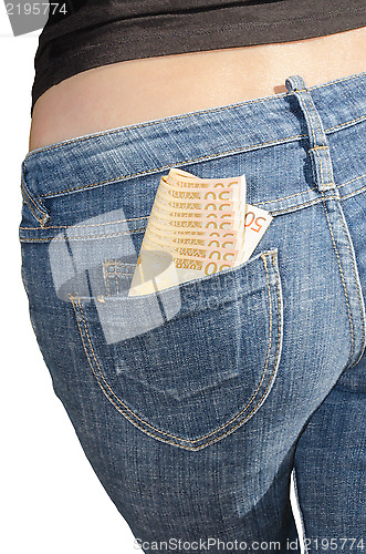 Image of Bundle of money in rear pocket isolate