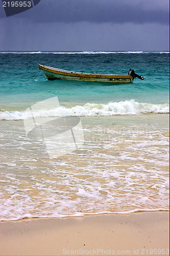 Image of  motor boat  boat  and coastline in mexico playa del carmen