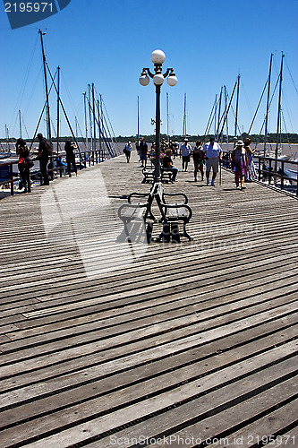 Image of  bench street lamp and summer in   rio de la plata 