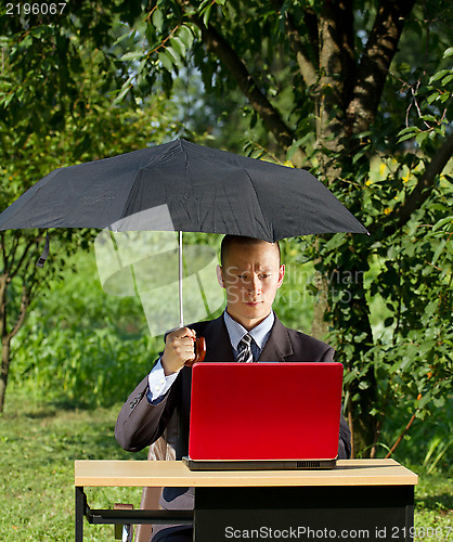 Image of Businessman Working Outdoors