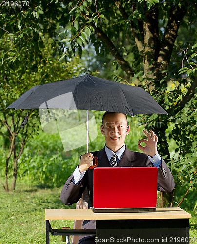 Image of Businessman Working Outdoors