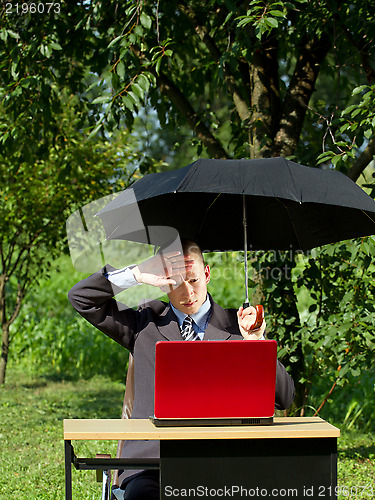 Image of Businessman Working Outdoors