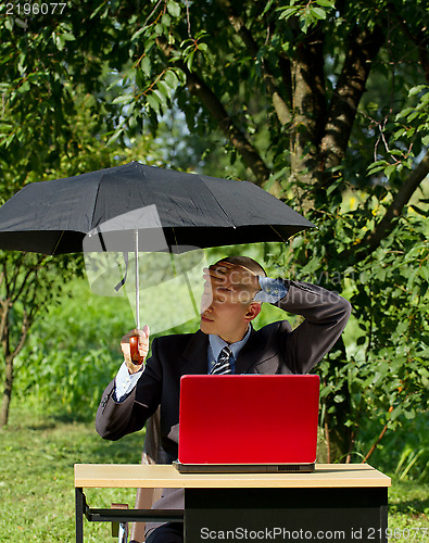 Image of Businessman Working Outdoors