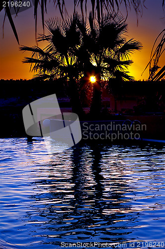 Image of tunisia  swimming pool sunset