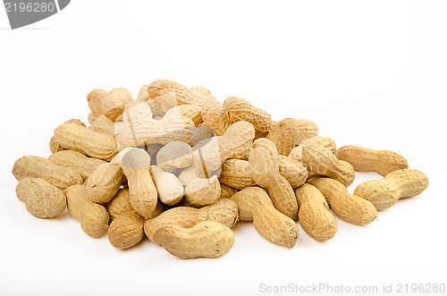 Image of Many peanuts in shells on a white background