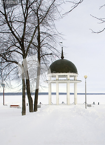 Image of Rotunda on Onego lake in winter