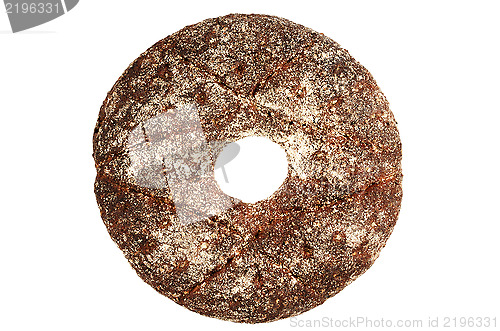Image of finnish round rye bread on a white 