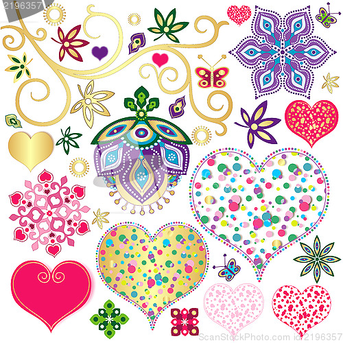 Image of Set colorful design elements with hearts