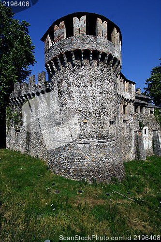 Image of old brown castle brick and battlement 