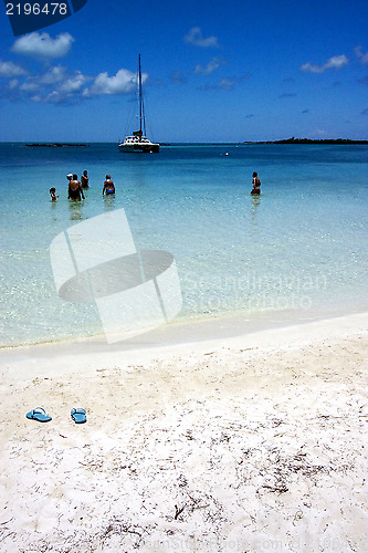 Image of  boat  and coastline in isla contoy mexico