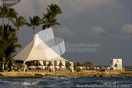 Image of tourist tent coastline  peace