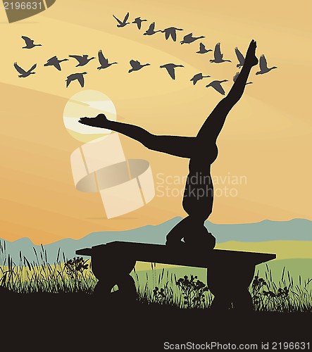 Image of Gymnastics in nature on the bench