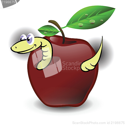 Image of red apple and worm