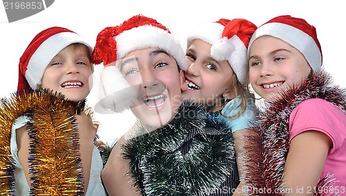 Image of group of happy children celebrating Christmas