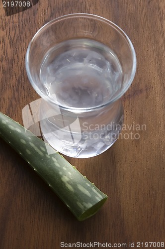 Image of aloe vera juice with fresh leaves