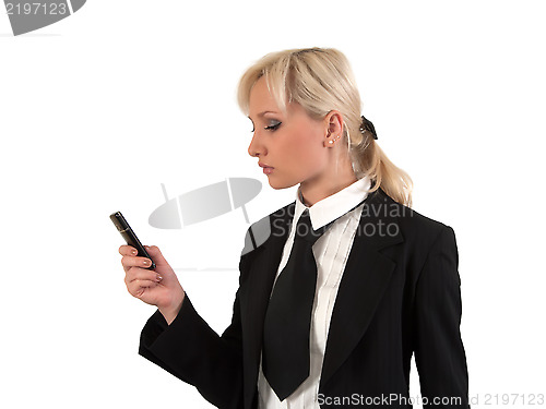 Image of Blonde with mobile.