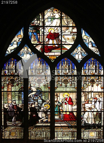 Image of St. Aloysius Gonzaga receiving first communion from the hands of Saint Charles Borromeo