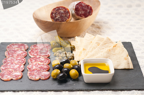 Image of cold cut platter with pita bread and pickles